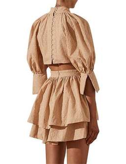 Shonay Joy Magnolia High Neck Open Back Mini Dress in Peanut for rent on The Volte - image 3