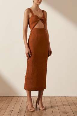 Shona Joy Simone Fitted Cut Out Midi Dress Terracotta for rent on The Volte - image 1