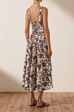 Shona Joy Dahlia Linen Tiered Midi Dress Floral  for rent on The Volte - image 3