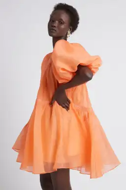Aje Riviera Asymmetric Braided Puff Sleeve Smock Dress Mandarin Orange Size 6 for rent on The Volte - image 3