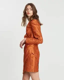 Mossman Burnt Orange Tea Leaves Mini Dress Size 8  for rent on The Volte - image 3