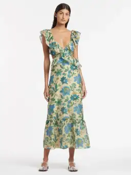Sir The Label Celia Frill Midi Dress in Marguerite Print Size 6