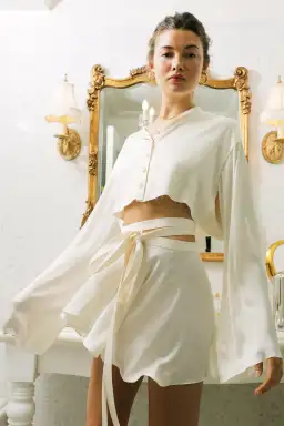 Orseund Iris Drop Shoulder Blouse and Ballerina Wrap Skirt Set White Size 8 