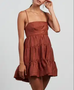 Shona Joy Elsa Tiered Mini Dress Brown Size 8 