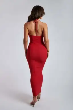 Meshki Maddie Ribbed Drawstring Midi Dress Red Size 8