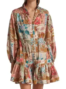 Zimmermann Cassia Drop Waist Mini Dress Print Size 8