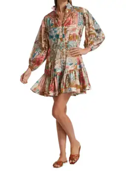Zimmermann Cassia Drop Waist Mini Dress Print Size 8