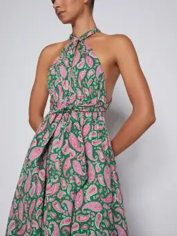 Scanlan Theodore Cotton Paisley Halter Dress Kelly Green Size 8 for rent on The Volte - image 4
