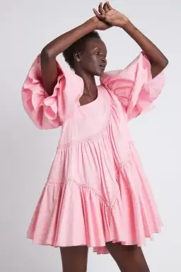 Aje Casabianca Braided Asymmetric Puff Sleeve Mini Dress Pink Size 8