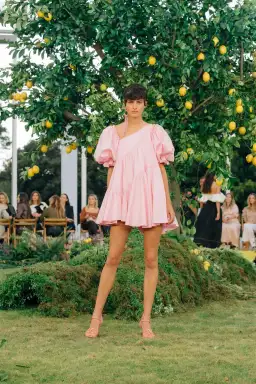 Aje Casabianca Braided Asymmetric Puff Sleeve Mini Dress Pink Size 8