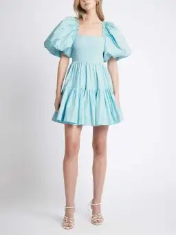 Aje Casa Puff Sleeve Mini Knit Dress Ice Blue Size 6