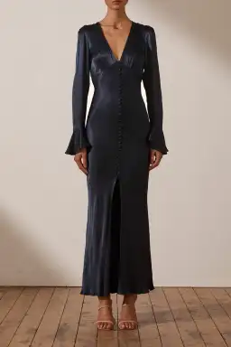 Shona Joy La Lune Frill Cuff Bias Midi Dress Midnight Size 8 for rent on The Volte - image 1