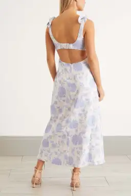 Zimmermann Postcard Tie Shoulder Midi Dress Blue Tonal Floral Size 8 for rent on The Volte - image 2