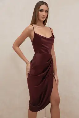 House of CB Reva Satin Balcony Corset Midi Dress Red Size 6 for rent on The Volte - image 2