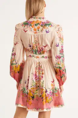 Zimmermann Tropicana Plunge Mini Dress Cream Floral Print