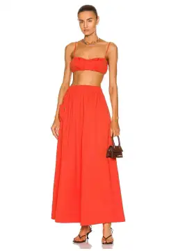 Sir the Label Anja Tucked Bralette Top Size 1 and Skirt Size 0 Set in Mandarin Red