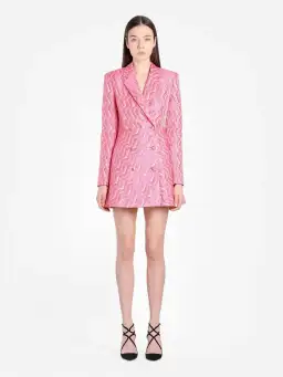 Rotate by Birger Christensen Double Breasted Metallic Jacquard Mini Blazer Dress Pink Size 6 for rent on The Volte - image 1