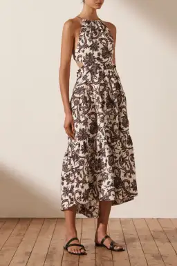 Shona Joy Dahlia Linen Backless Midi Dress Print Size 10 for rent on The Volte - image 2