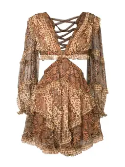Zimmermann Tali Batik Cut Out Mini Dress Spliced Print Size 8 for rent on The Volte - image 4