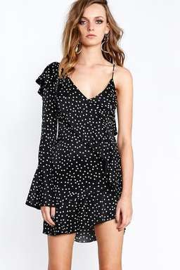 Shakuhachi Spot On One Sleeve Ruffle Polka Dot Dress size 8