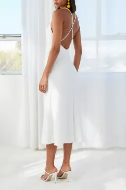 By Johnny Mia Cross Back Bias Midi Dress White