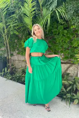 SWF Revive Cropped Tee and Tiered Skirt Set Green