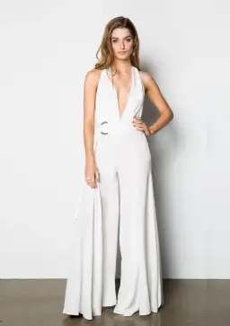 Stanzee Paloma Wide Leg Halter V-Neck Jumpsuit White Size 8 for rent on The Volte - image 1