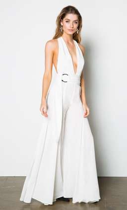 Stanzee Paloma Wide Leg Halter V-Neck Jumpsuit White Size 8 for rent on The Volte - image 2