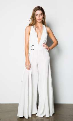 Stanzee Paloma Wide Leg Halter V-Neck Jumpsuit White Size 8 for rent on The Volte - image 4