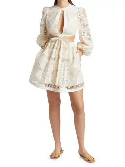 Zimmermann Aliane Embroidered Short Dress Ivory White Size 0 / AU 8
