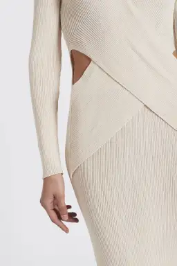 Sir the Label Celena Draped Knit Midi Dress Cream Size 8