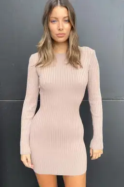 Bec & Bridge Lyla Knit Long Sleeve Mini Dress Fawn Size 10 for rent on The Volte - image 1