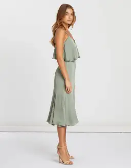 Chancery Bec Cocktail Satin Dress in Sage Green Size  6