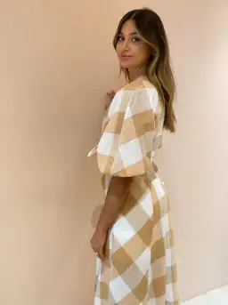 Significant Other Frida Dress in Caramel Check Print Size 10 for rent on The Volte - image 4