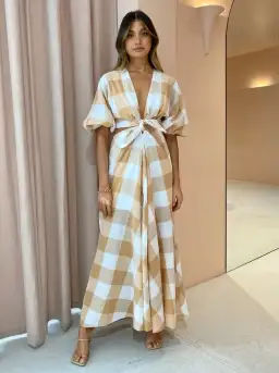 Significant Other Frida Dress in Caramel Check Print Size 10 for rent on The Volte - image 1