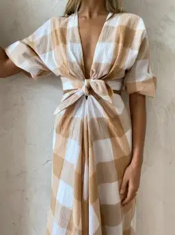 Significant Other Frida Dress in Caramel Check Print Size 10 for rent on The Volte - image 7