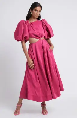 Aje Vanades Cut Out Ring Midi Dress in Fuchsia