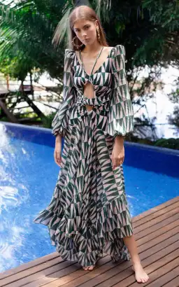 PatBO Long Sleeve Cut Out Dress Geo Print Size 8