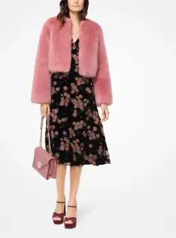 Michael Kors Belted Ruffled Floral-Print Devoré-Velvet Mini Dress Print Size 8