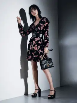 Michael Kors Belted Ruffled Floral-Print Devoré-Velvet Mini Dress Print Size 8