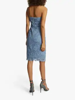 Reiss Finley Lace Bodycon Strapless Dress in Dusty Blue Size 8