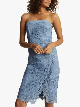Reiss Finley Lace Bodycon Strapless Dress in Dusty Blue Size 8