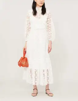 ZIMMERMANN GOLDIE SCALLOPED-TRIM LACE MIDI DRESS WHITE SIZE 0 (AU 8)

