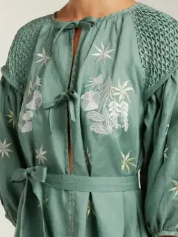 Innika Choo Hugh Jesmock Green Midi Smock Dress One Size