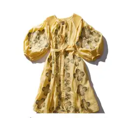 Innika Choo Sir Kulksware Yellow Linen Smock Midi Dress Print One Size