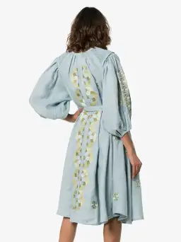 Innika Choo Sir Kulksware Blue Midi Smock Print Dress One Size 