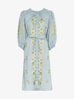 Innika Choo Sir Kulksware Blue Midi Smock Print Dress One Size 