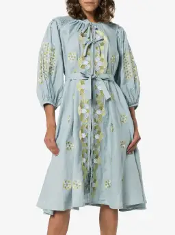 Innika Choo Sir Kulksware Blue Midi Smock Print Dress One Size 