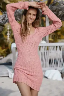 Spell & The Gypsy Atlantic Crochet Mini Dress Pink Size 6 