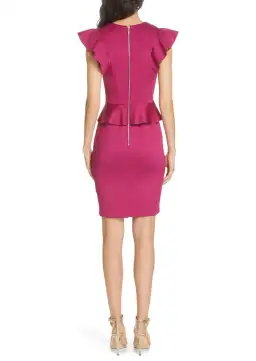 Ted Baker Alair Ruffle Peplum Bodycon Dress in Hot Pink Size 6